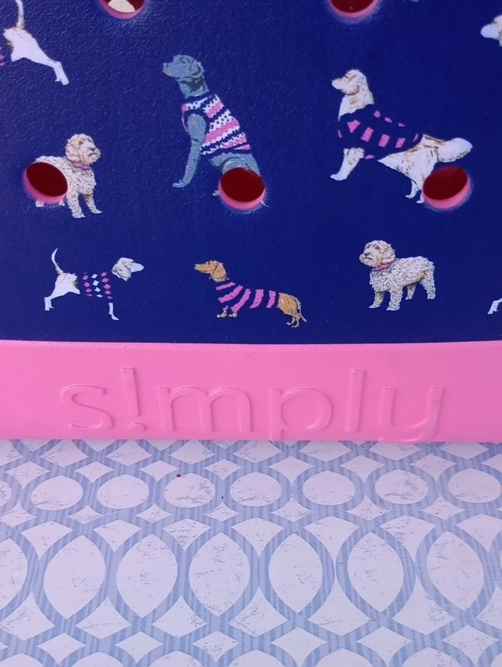 Simply Southern Dog Print Tote Bag • 29in Removable Handles • Navy & Pink • LG